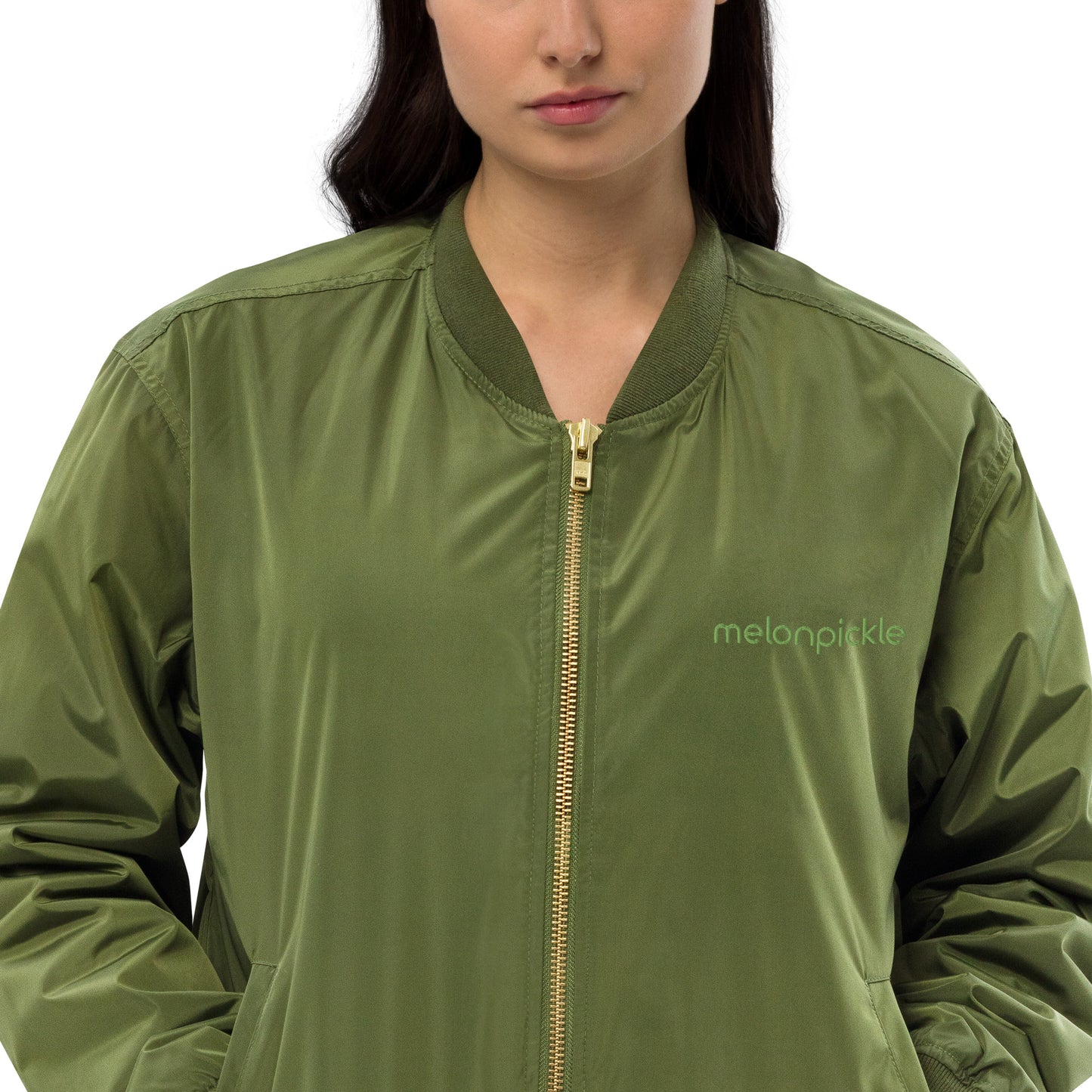Green Embroidered premium recycled bomber jacket