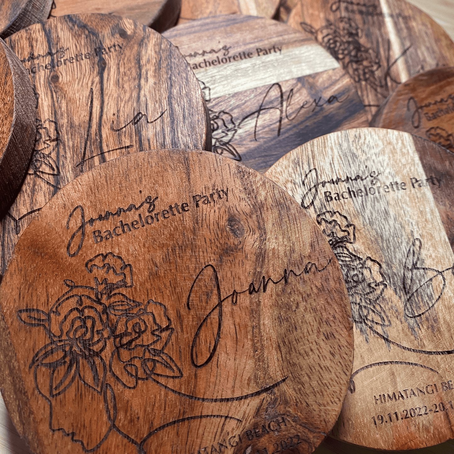 Personalised Acacia Wood Coasters - Set of 4