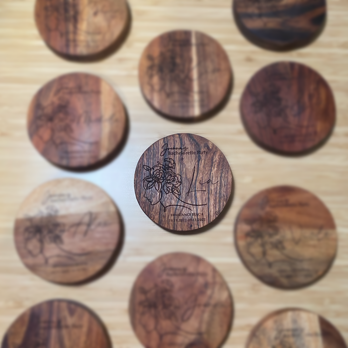 Personalised Acacia Wood Coasters - Set of 4