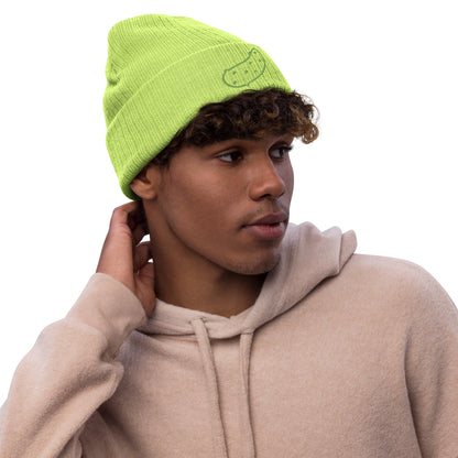 Pickle Embroidered ribbed knit beanie