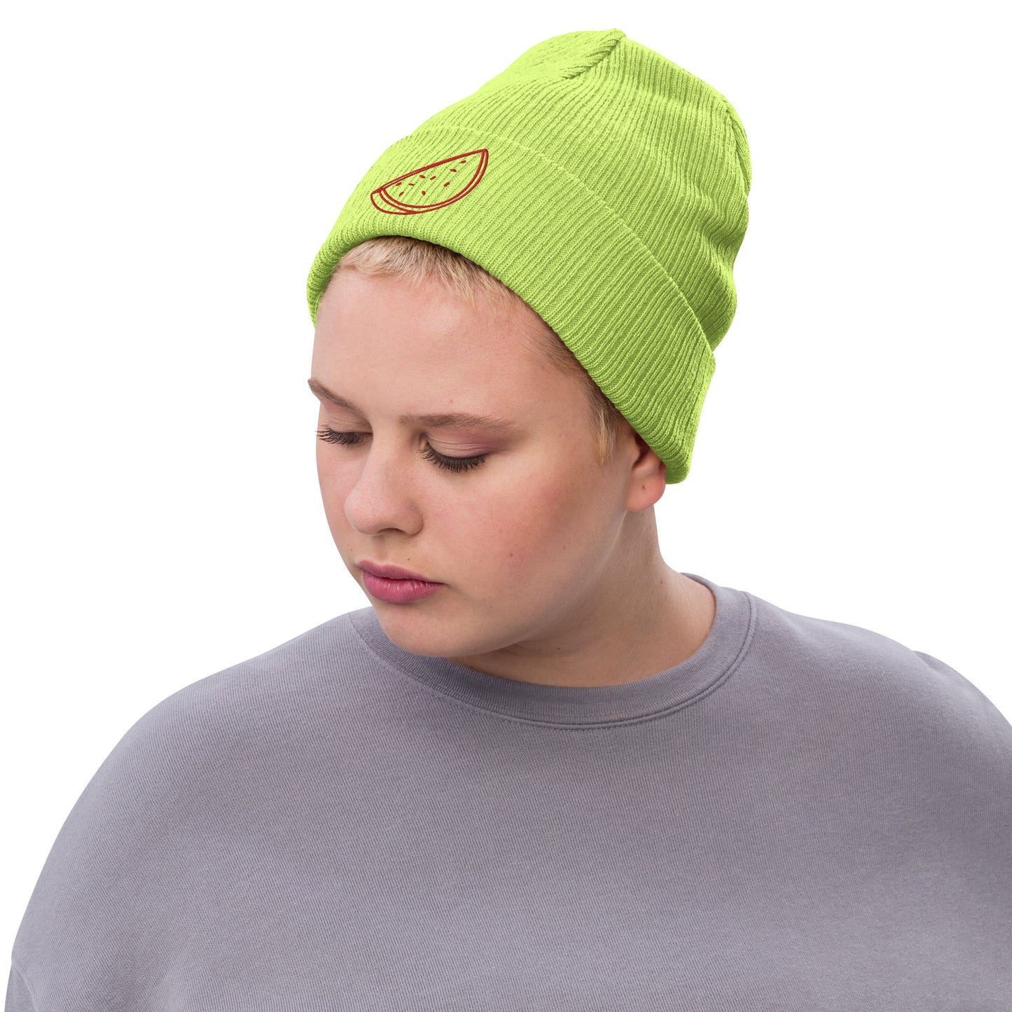 Melon Embroidered ribbed knit beanie