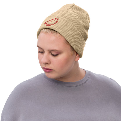 Melon Embroidered ribbed knit beanie