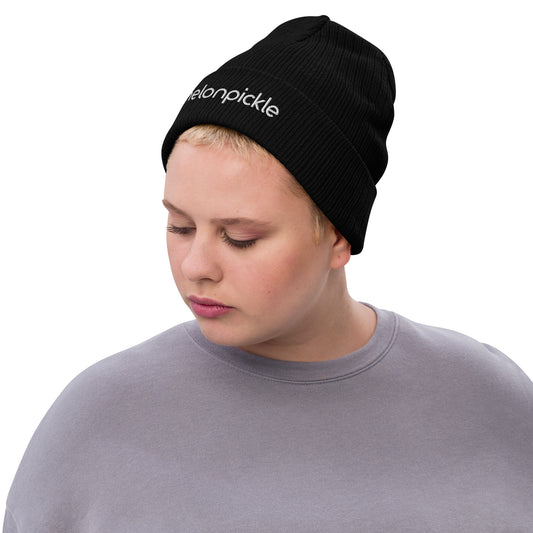 White Embroidered - Ribbed knit beanie