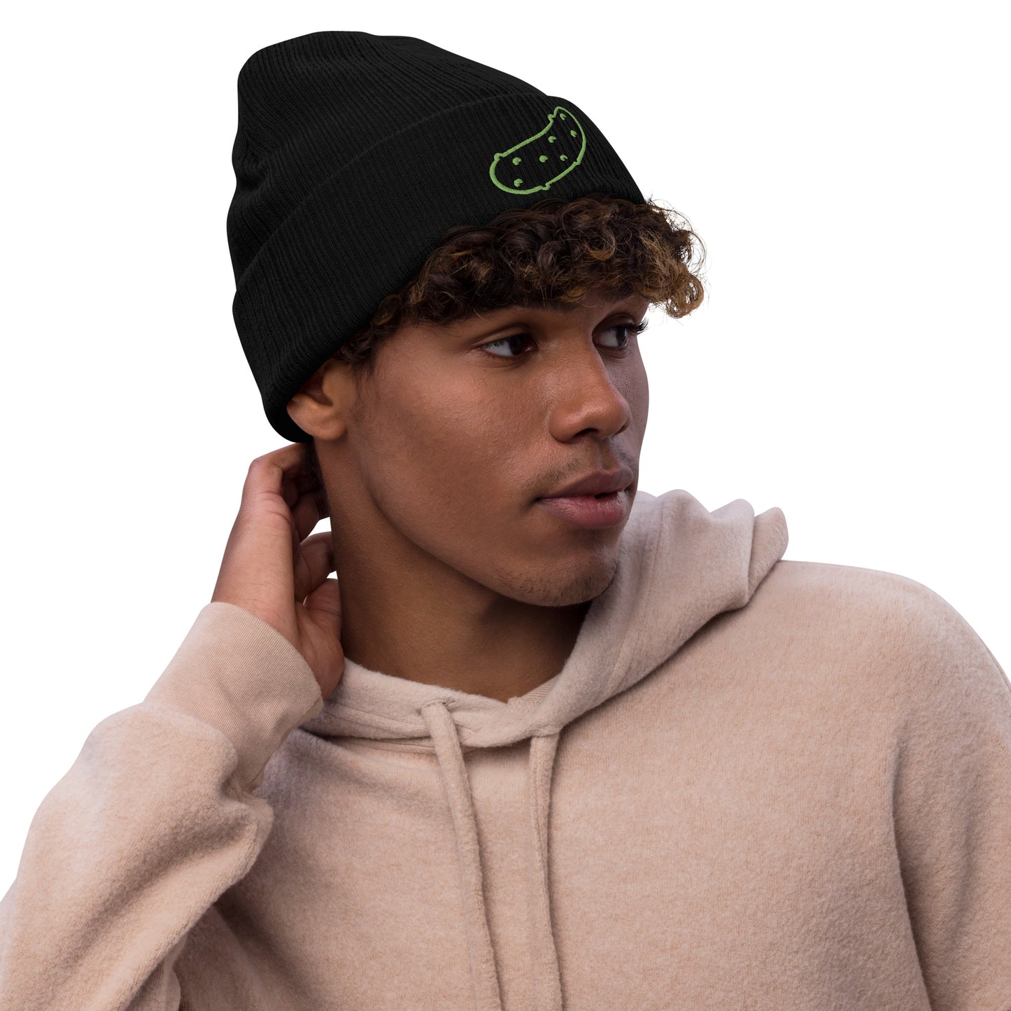 Pickle Embroidered ribbed knit beanie