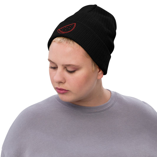 Melon Embroidered ribbed knit beanie