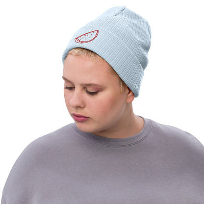 Melon Embroidered ribbed knit beanie