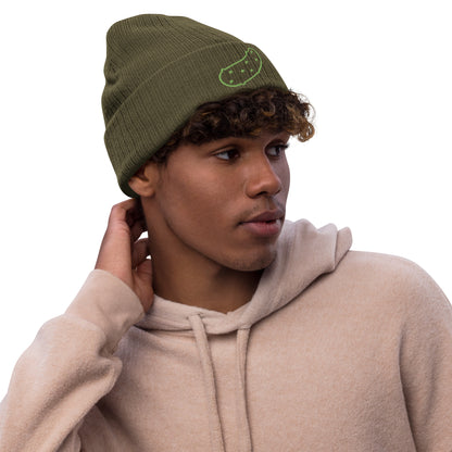 Pickle Embroidered ribbed knit beanie