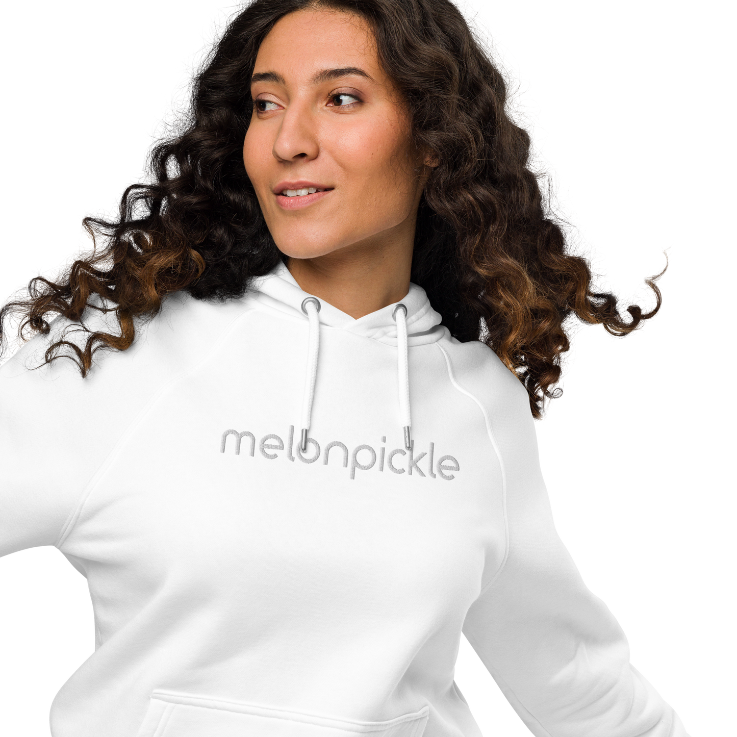 White Embroidered Unisex eco raglan hoodie