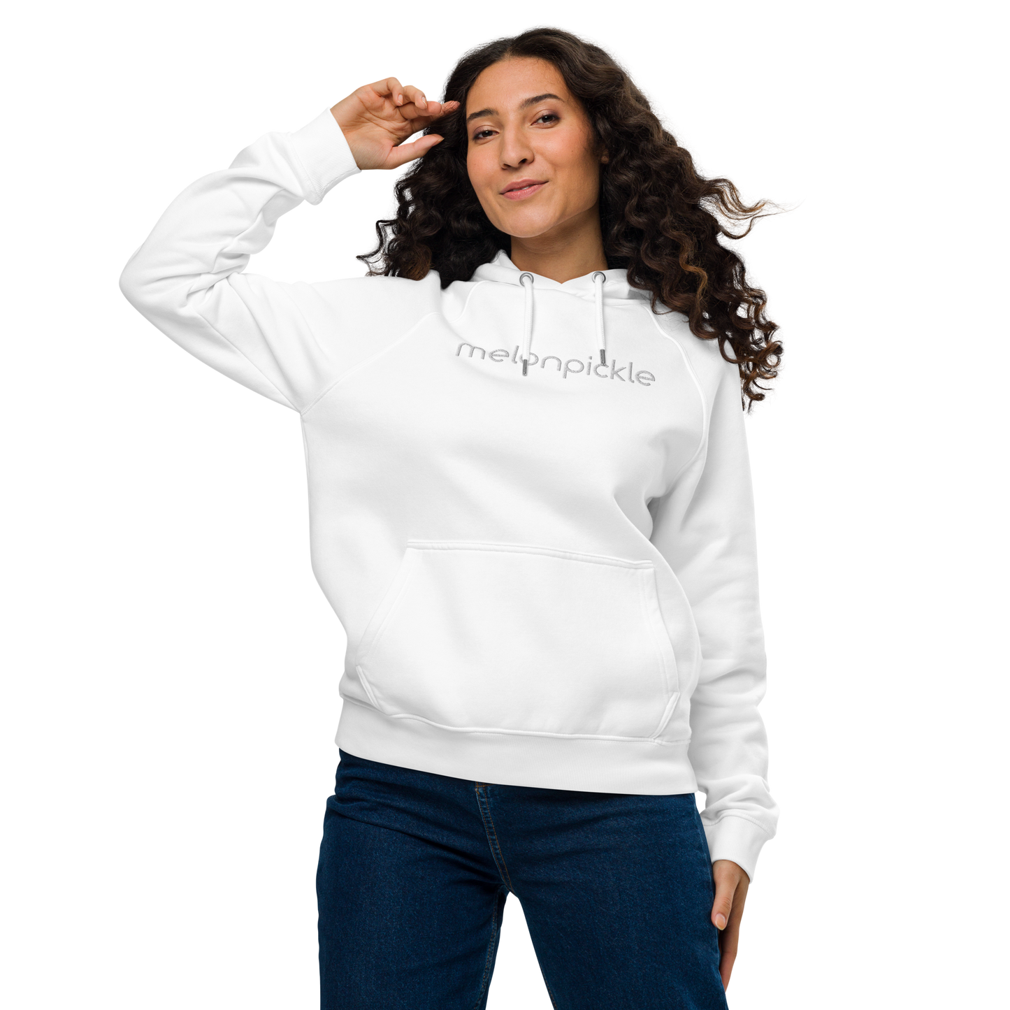 White Embroidered Unisex eco raglan hoodie